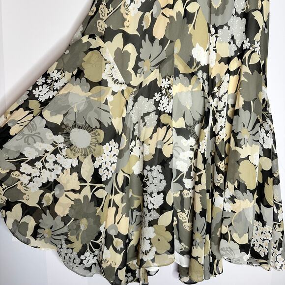 Bob Mackie Floral A-Line Soft Flowy Knee Length Gray Yellow Skirt Medium - Picture 3 of 6